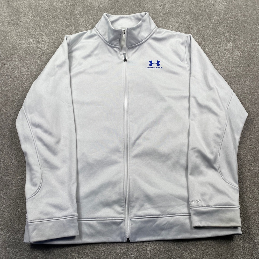 Under Armour Track Jacket Mens XL Light Gray Storm Full Zip Athletic Fleece